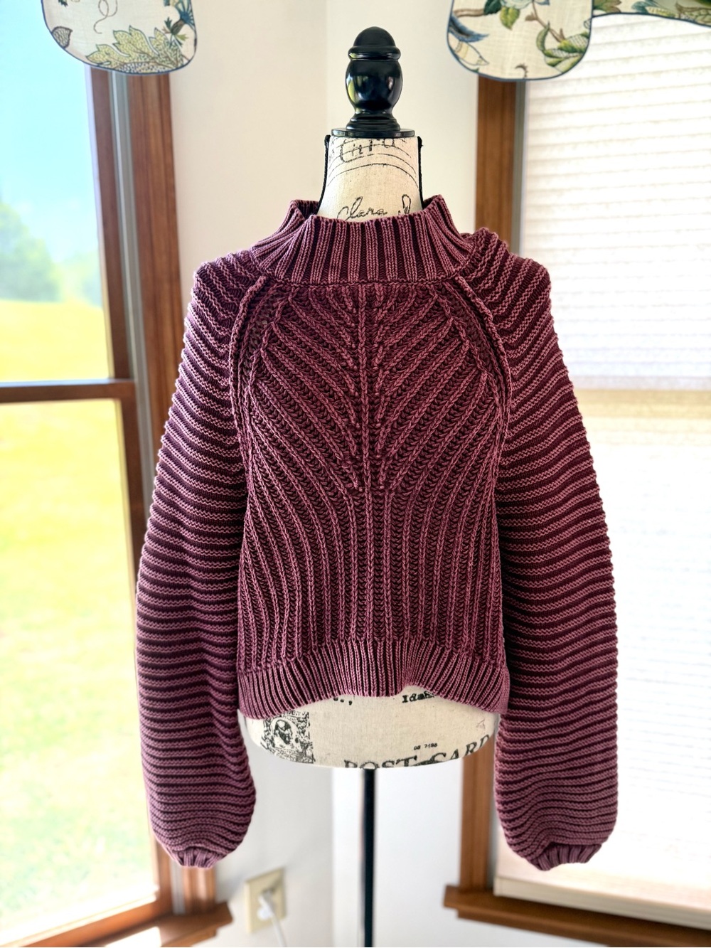 bohme Mauve Ribbed Cable Mock Turtleneck Sweater